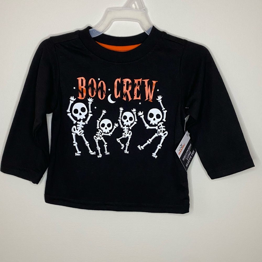NWT Way To Celebrate! 12M Halloween Boo Crew Skeletons Black Long Sleeve Tee